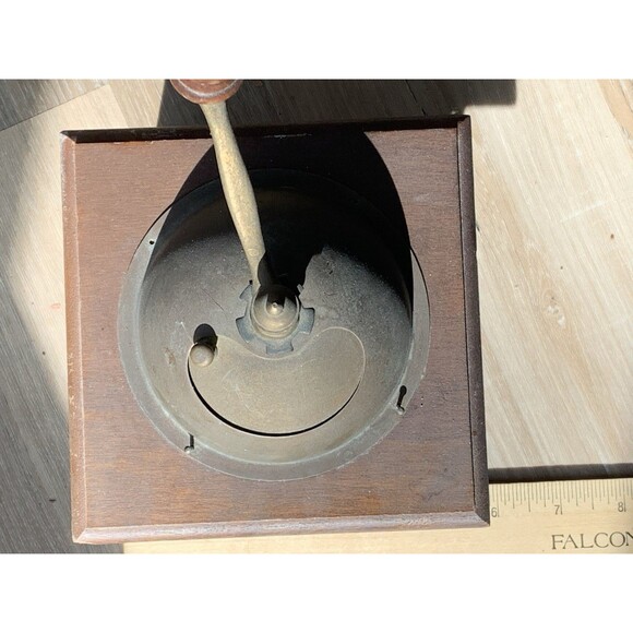 Antique Rare UNIQUE Hand Mill Brass Metal Vintage Wood Coffee Grinder Millstones - Picture 8 of 12